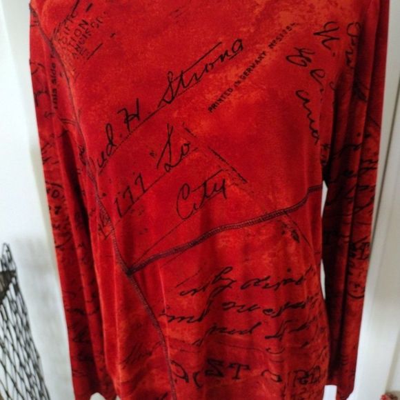 Chico's Travelers Postcard Print long sleeve blouse. Sz. 2 (L/12) - Picture 2 of 7